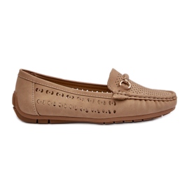 Kvinders gennembrudte mokkasiner med dekoration, brun kaydance beige