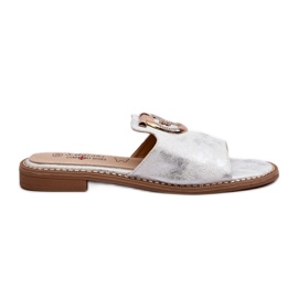 Elegante skinnende dameflip-flops med dekoration S.Barski KV27-032 Sølv