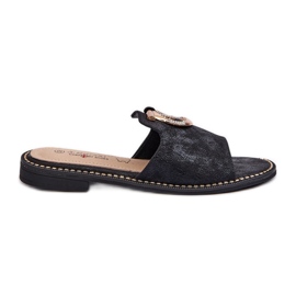 Elegante skinnende dameflip-flops med dekoration S.Barski KV27-032 Sort