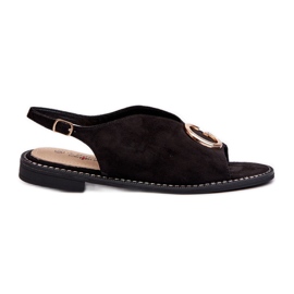 Elegante damesandaler med dekoration, øko ruskind S.Barski KV27-058 Sort