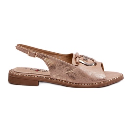Elegante damesandaler med gulddekoration på flade hæle, rosaguld S.Barski KV27-053 gylden