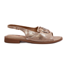 Elegante damesandaler med gulddekoration på flade hæle, guld S.Barski KV27-053 gylden