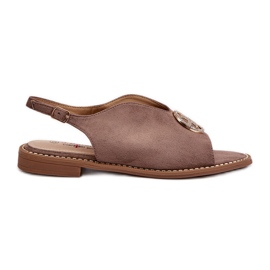 Damesandaler med gulddekoration Øko ruskind S.Barski KV27-059 Brun