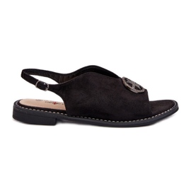 Damesandaler med gulddekoration Øko ruskind S.Barski KV27-059 Sort