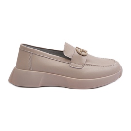 Dame lædermokkasiner på platformen Beige S.Barski LR490
