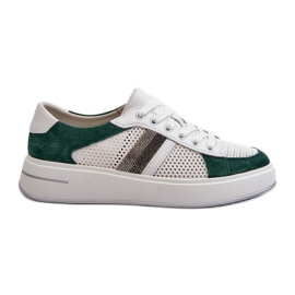 S.Barski D&amp;A Sneakers i læder til kvinder LR110 Grøn-Hvid