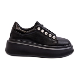Sneakers i læder til kvinder på en massiv platform Sort S.Barski LR628
