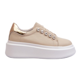 Sneakers i læder til kvinder på en massiv platform Beige S.Barski LR628