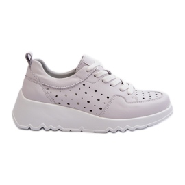 Gennembrudte kile-sneakers til kvinder Naturlæder Lysegrå S.Barski LR482