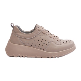 Gennembrudte sneakers til kvinder, naturligt læder, beige S.Barski LR482