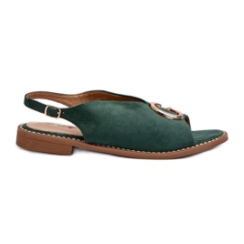 Elegante damesandaler med dekoration, øko ruskind S.Barski KV27-058 Grøn