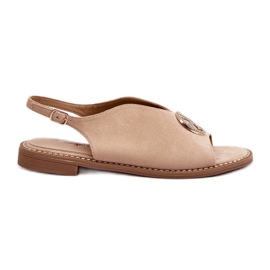 Damesandaler med gulddekoration Øko ruskind S.Barski KV27-059 Beige