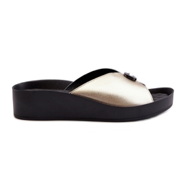 Dame læder flip-flops med gulddekoration S.Barski KV27-027 gylden