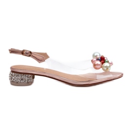 S.Barski Gennemsigtige sandaler med lav hæl med dekoration Rose Gold D&amp;A MR38-368 lyserød