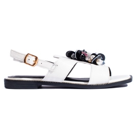 Hvide damesandaler med dekoration
