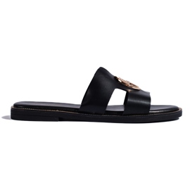 Sorte flade flip-flops med gulddekoration