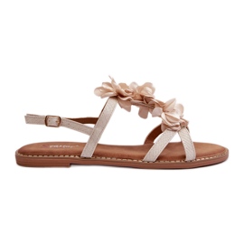 Flade sandaler til kvinder dekoreret med blomster, Beige Abidina