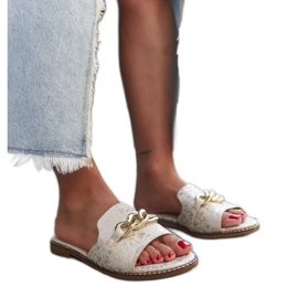 Ranime flip flops med læderindsats beige