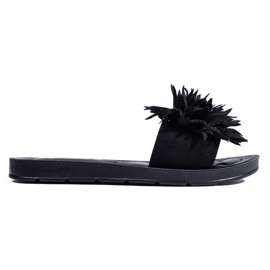 Sorte dameflip-flops med en blomst