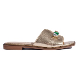 Dame flip-flops i guld med sten gylden