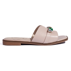 Beige dameflip-flops med sten