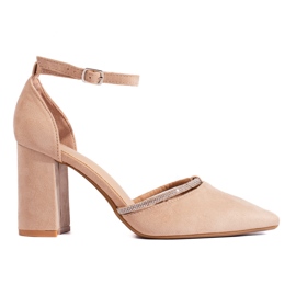 Højhælede pumps i beige ruskind