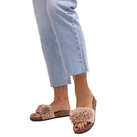 Flip-flops med blomster på korksål fra Almida beige