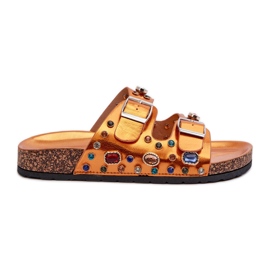 Dekorerede dameflip-flops med spænder S.Barski MY121 Orange gylden