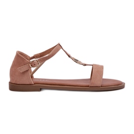 Flade sandaler til kvinder med gulddekoration Vinceza 17321 Beige