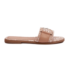 Skinnende dameflip-flops med beige tådekoration