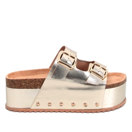 Galzai Gold platform kork flip-flops gylden