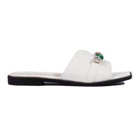 Hvide dameflip-flops med sten