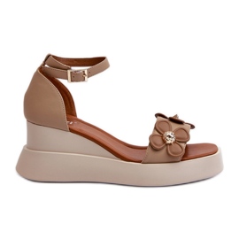 Jezzi Beige Damesandaler På En Platform Og Kile Med Blomster Foviana