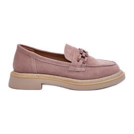 S.Barski Dame ruskindsmokkasiner på en flad hæl med dekoration D&amp;A TW101 Dirty Pink lyserød
