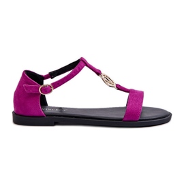 Flade sandaler til kvinder med gulddekoration Vinceza 17321 Fuchsia lyserød