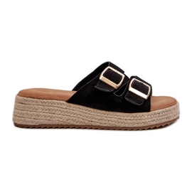 Dame-flip-flops med flettet øko ruskind, sort Zaloemi