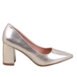 Clairay Gold pumps med bred hæl gylden