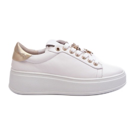 S.Barski Sneakers i læder til kvinder på platformen med stifter D&amp;A SN67 Hvid