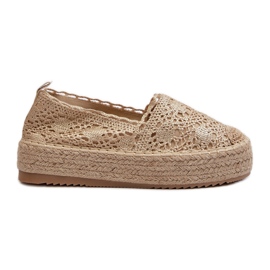 Espadriller med blonder til kvinder på Guld Elarose-platformen gylden
