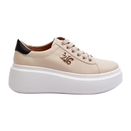 Sneakers i læder til kvinder på den beige platform Pernalia