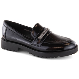 Loafers i lakeret læder til kvinder med cubic zirconia, sort Filippo DP6240