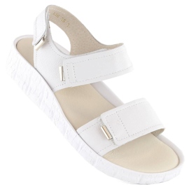 Komfortable damelædersandaler med velcro, hvid Helios 136.188