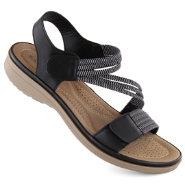 Velcro-sandaler til kvinder med elastik, sort Sabatina Y8066-1