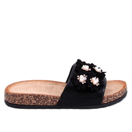 Emiles Sorte korkflip-flops med blomster