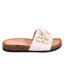 Emiles Beige kork hjemmesko med blomster