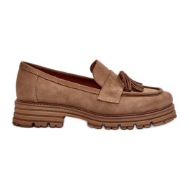 Zazoo 3469 ruskindsmokkasiner til kvinder med frynser, beige