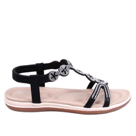 Yvers Sorte sandaler med dekorative zirkoner
