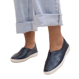 Marineblå læder gennembrudt Bernice sko