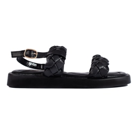 Sorte damesandaler med flettede stropper