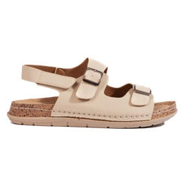 Beige komfortable damesandaler med spænder